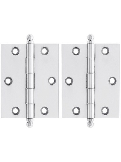 Premium Solid Brass Ball-Tip Cabinet Hinges Pair - 2 1/2 inch by 2 inch in Polished Chrome.